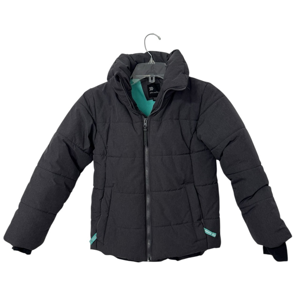 All in Motion Kids Dark Gray Puffer Jacket with Teal Accents Girls Size 7/8